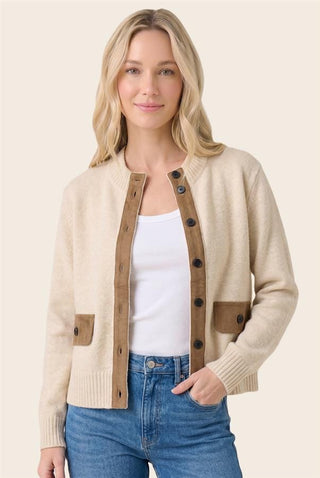 Staccato Tops - Sweaters Sm Suede Trimmed Button Down Sweater Jacket