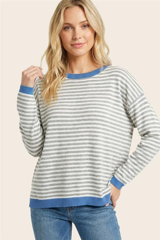 Staccato Tops - Sweaters Striped Long Sleeve Sweater w/Contrast Trim