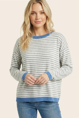 Staccato Tops - Sweaters Striped Long Sleeve Sweater w/Contrast Trim
