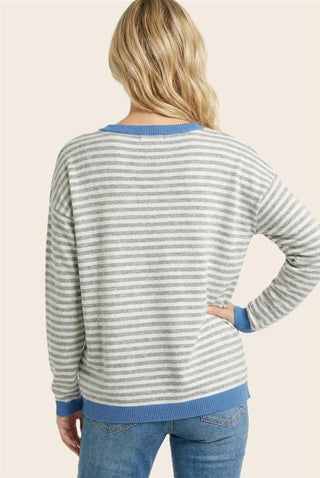Staccato Tops - Sweaters Striped Long Sleeve Sweater w/Contrast Trim