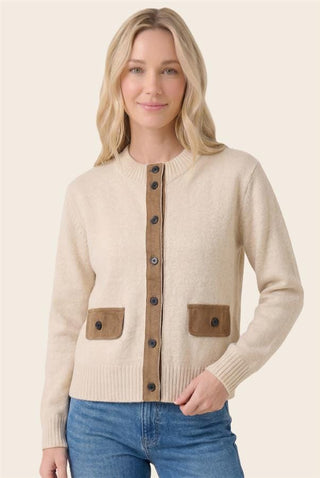 Staccato Tops - Sweaters Suede Trimmed Button Down Sweater Jacket