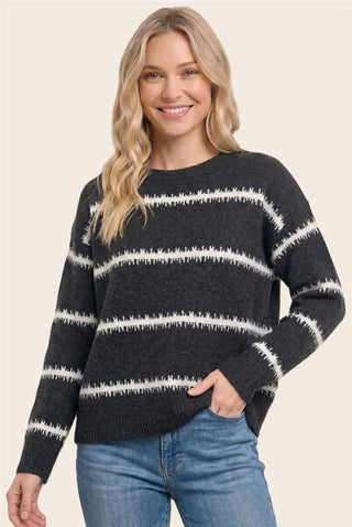 Staccato Tops - Sweaters Textured Striped Crew Neck Sweater Charcoal