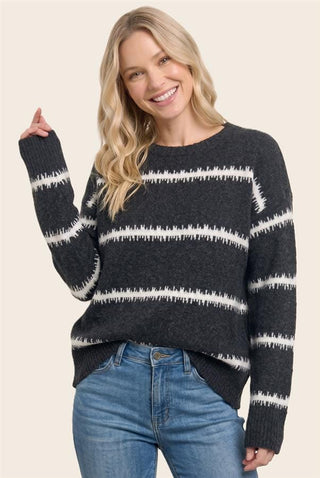 Staccato Tops - Sweaters Textured Striped Crew Neck Sweater Charcoal