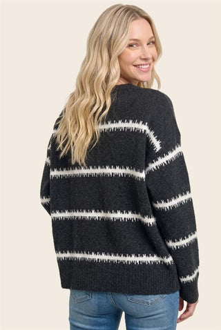 Staccato Tops - Sweaters Textured Striped Crew Neck Sweater Charcoal