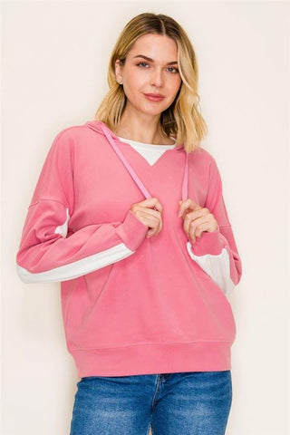 Staccato Tops - Sweatshirt Brushed Color Blocked Hoodie Pink