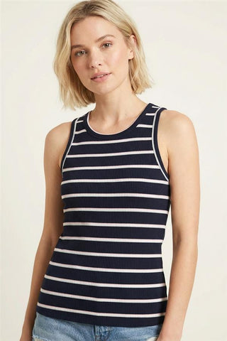 Staccato Tops - Tank Top Sm Striped Ribbed Tank Top Navy