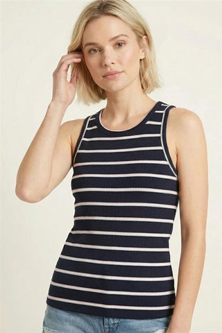 Staccato Tops - Tank Top Striped Ribbed Tank Top Navy