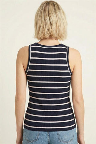 Staccato Tops - Tank Top Striped Ribbed Tank Top Navy