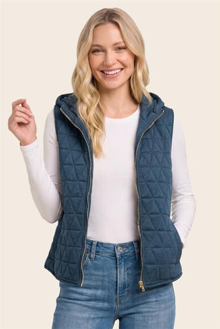 Staccato Tops - Vest Quilted Hooded Zipper Closure Vest