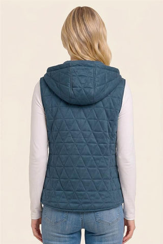Staccato Tops - Vest Quilted Hooded Zipper Closure Vest