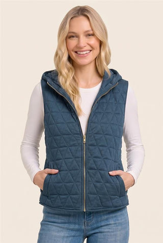Staccato Tops - Vest Sm Quilted Hooded Zipper Closure Vest