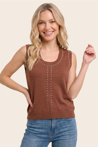 Staccato Tops - Vest Sm Stud Trim Scoop Neck Sweater Vest