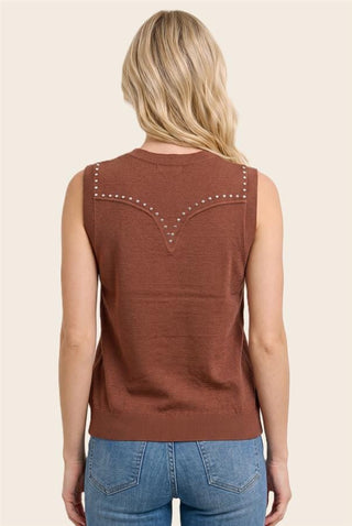 Staccato Tops - Vest Stud Trim Scoop Neck Sweater Vest