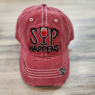 Suzie Q Accessories - Hats Sip Happens Red Assorted Baseball Hats