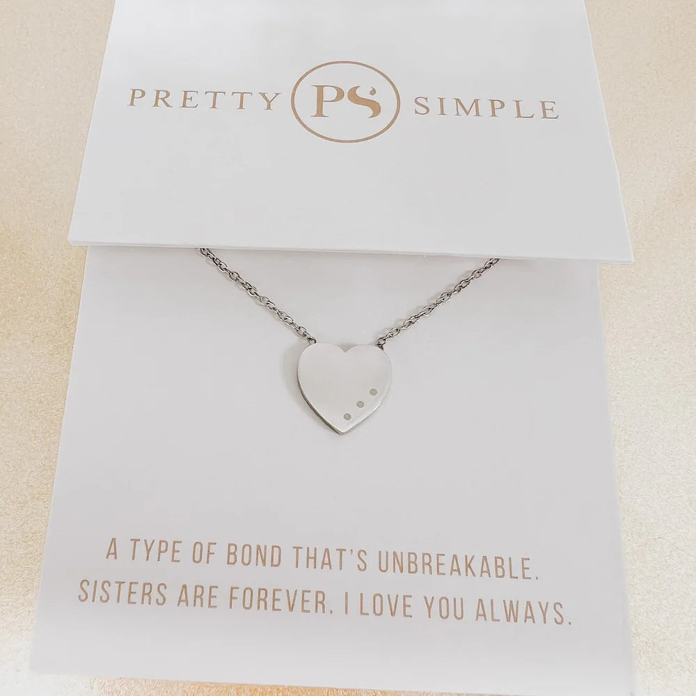 Sweet Heart Gift Necklace Sister Gold or Silver