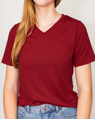 The Royal Standard Tops - T-Shirts Xsm Sale Highlands V-Neck Pocket Tee Dark Red