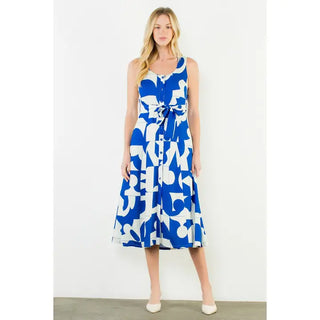 THML Dresses Geometric Tank Midi Dress w/Tie Waist