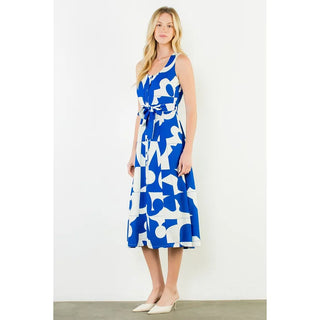 THML Dresses Geometric Tank Midi Dress w/Tie Waist