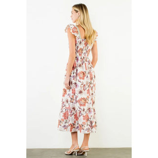 THML Dresses Ruffled Sleeve Floral Midi Dress