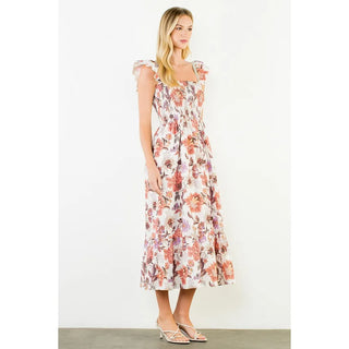 THML Dresses Ruffled Sleeve Floral Midi Dress