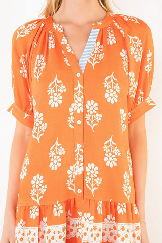THML Dresses Short sleeve Button Up Floral Print Dress