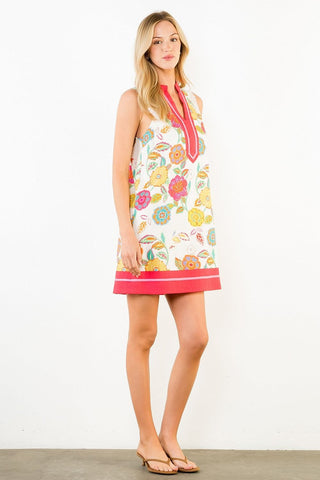 THML Dresses Sleeveless Floral Print Dress Cream