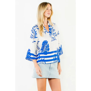 THML Tops - Blouse 3/4 Sleeve Leaf Print Top