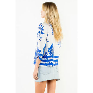 THML Tops - Blouse 3/4 Sleeve Leaf Print Top