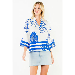 THML Tops - Blouse 3/4 Sleeve Leaf Print Top