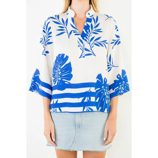 THML Tops - Blouse 3/4 Sleeve Leaf Print Top
