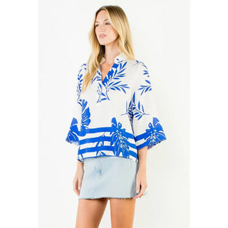 THML Tops - Blouse 3/4 Sleeve Leaf Print Top
