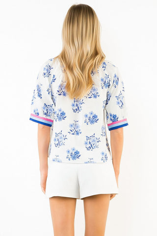 THML Tops - Blouse Button Down Blue Floral Print Top