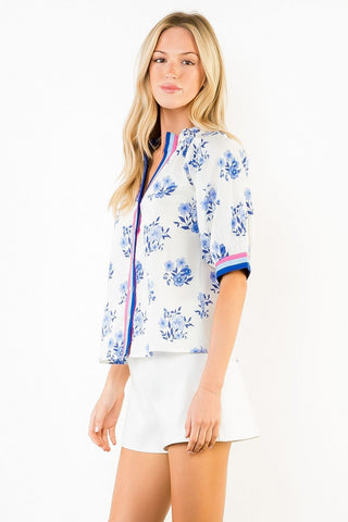 THML Tops - Blouse Button Down Blue Floral Print Top