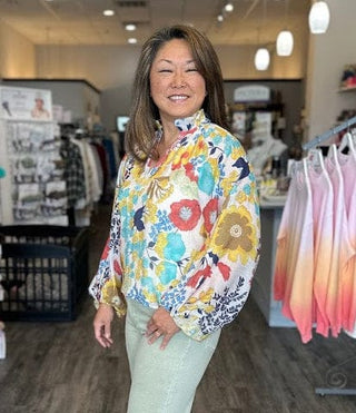 THML Tops - Blouse Floral Print Long Sleeve Top