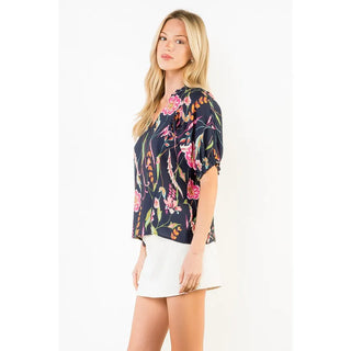 THML Tops - Blouse Floral Print Short Sleeve V-Neck Top