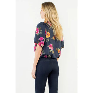 THML Tops - Blouse Flowy Navy Floral Bubble Hem Top