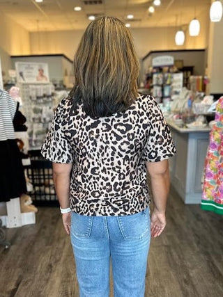THML Tops - Blouse Flowy Puff Sleeve Animal Print Top