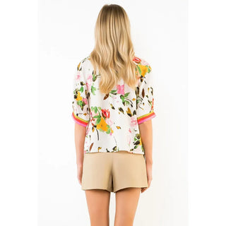 THML Tops - Blouse Half Sleeve Button Down Floral Print Top