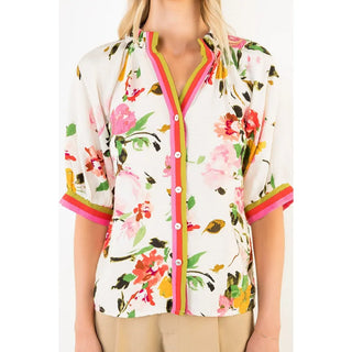 THML Tops - Blouse Half Sleeve Button Down Floral Print Top