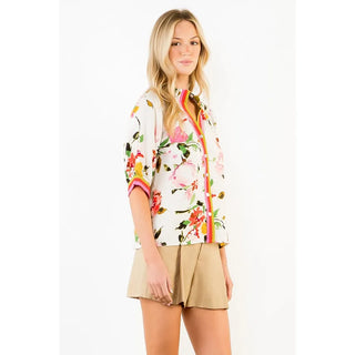 THML Tops - Blouse Half Sleeve Button Down Floral Print Top