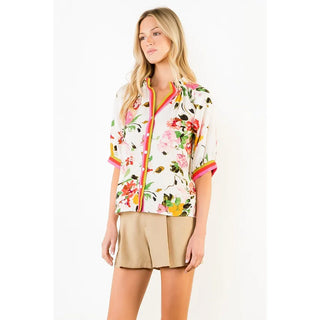 THML Tops - Blouse Half Sleeve Button Down Floral Print Top