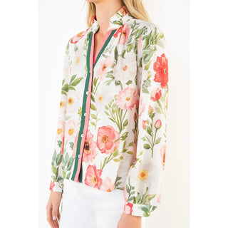 THML Tops - Blouse Long Sleeve Button Down Floral Print Top