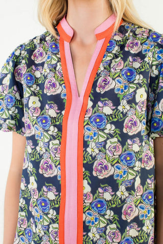 THML Tops - Blouse Puff Sleeve Floral Print V-Neck Top