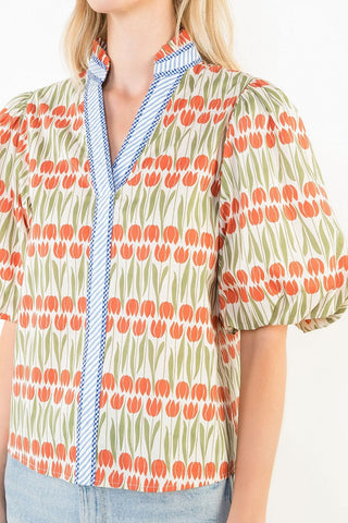 THML Tops - Blouse Puff Sleeve Tulip Print Top