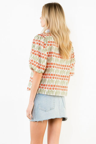 THML Tops - Blouse Puff Sleeve Tulip Print Top