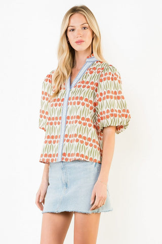 THML Tops - Blouse Puff Sleeve Tulip Print Top
