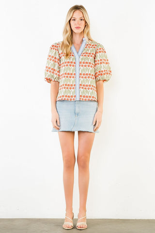 THML Tops - Blouse Puff Sleeve Tulip Print Top