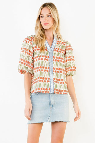 THML Tops - Blouse Puff Sleeve Tulip Print Top