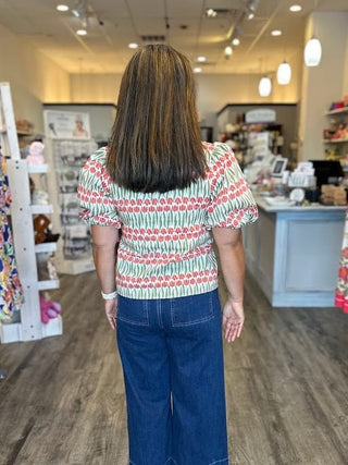 THML Tops - Blouse Puff Sleeve Tulip Print Top