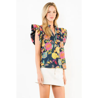 THML Tops - Blouse Ruffle Sleeves Floral Print Top